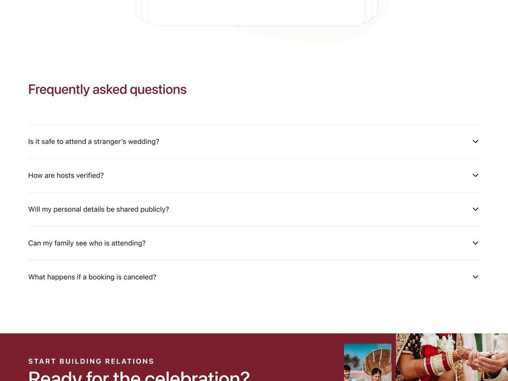 Frequently asked questions about safety, host verification, privacy, who can see attendees and cancellations.