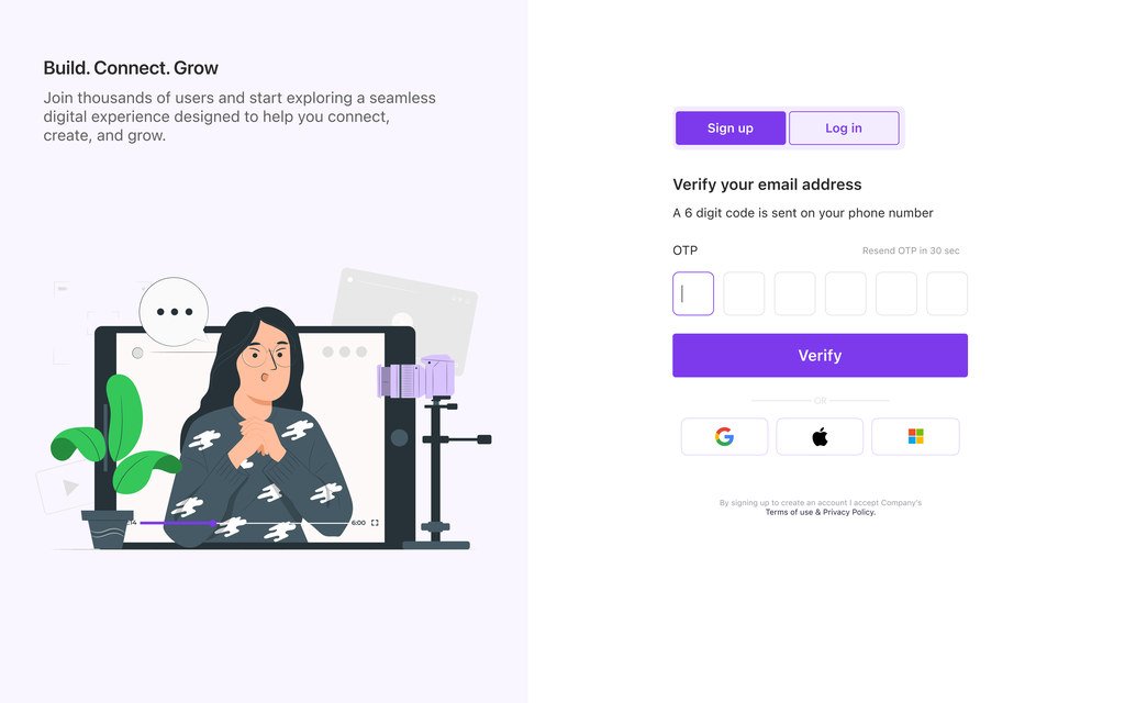 Verification screen with six single-character boxes for the code sent to the email address.