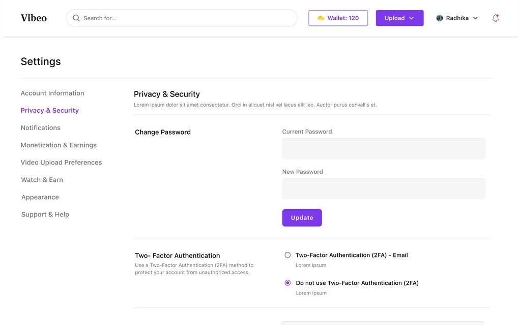 Settings on privacy and security, with password change, two-factor authentication, who can see your videos, comment filters and account recovery.