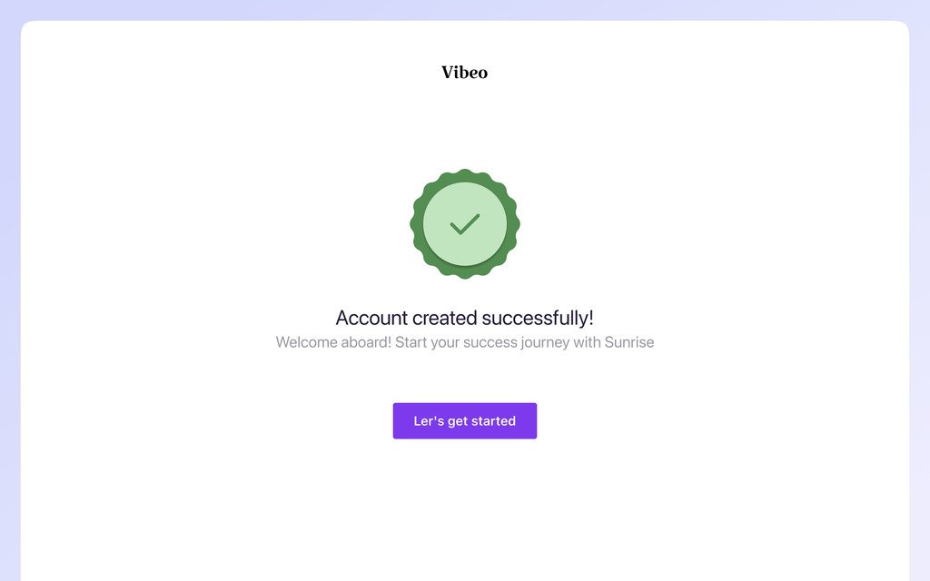 Confirmation screen with a green tick reading account created successfully.